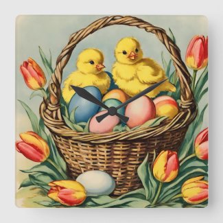 Vintage Easter Chicks with tulips