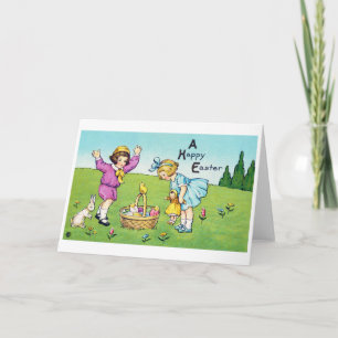 Vintage Easter Child Bunny Chick Card