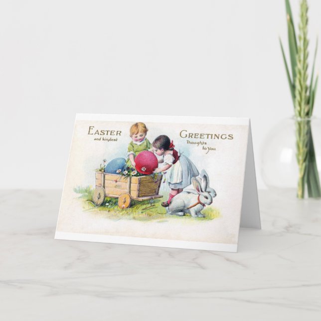 Vintage Easter Child Bunny Egg Card (Front)