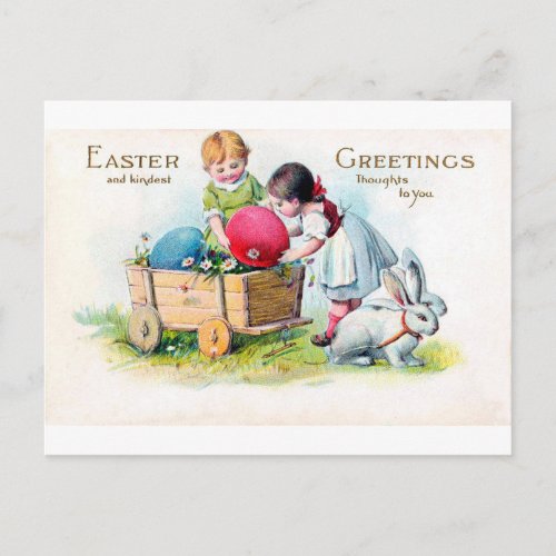 Vintage Easter Child Bunny Egg  Postcard