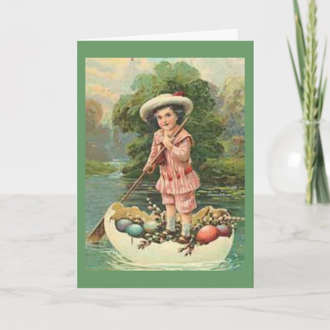 Vintage Easter Child in Egg Boat, ZSSG Holiday Card (Front)