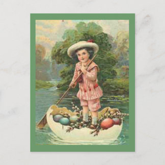 Vintage Easter Child in Egg Boat, ZSSG Holiday Postcard