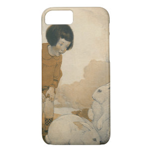 Vintage Easter, Child Playing White Bunny Rabbits iPhone 8/7 Case