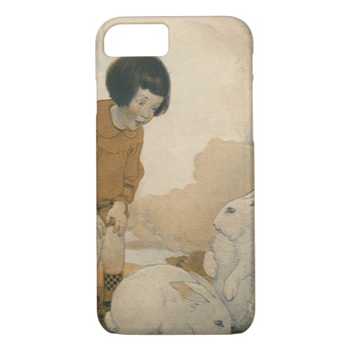 Vintage Easter Child Playing White Bunny Rabbits iPhone 87 Case