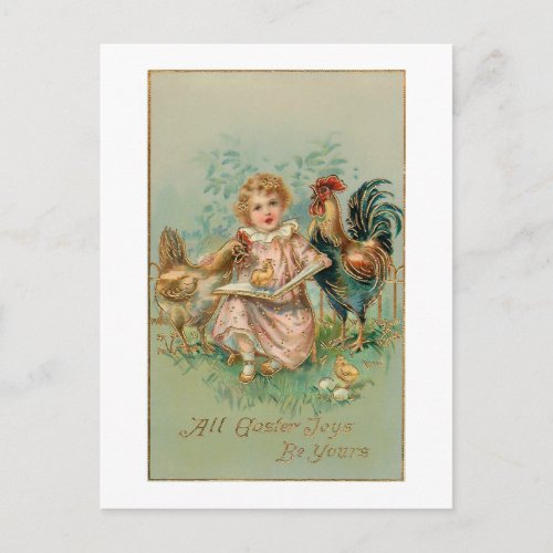 Vintage Easter Child with Barn Yard Animals Postcard