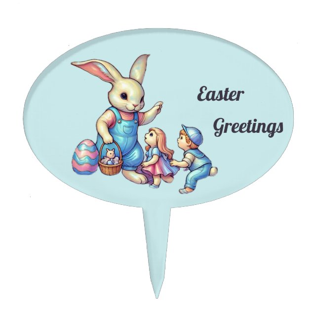 VINTAGE EASTER CHILDREN AND BUNNY ~ Cake Pick (Front)
