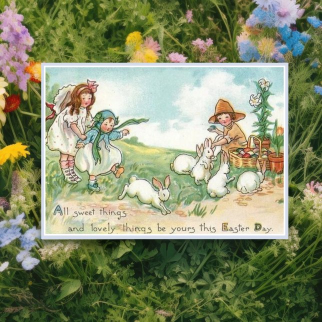 Vintage Easter Children and Easter Bunnies Holiday Card (Creator Uploaded)