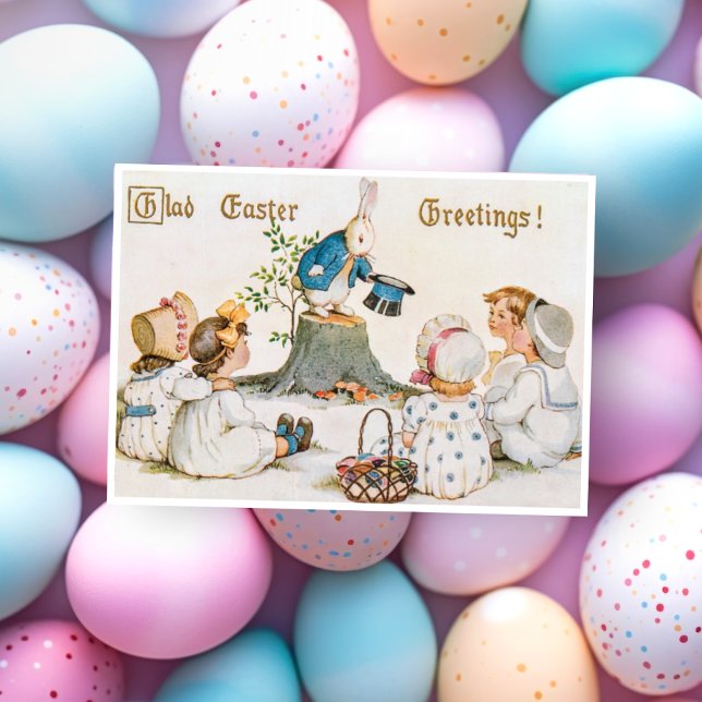 Vintage Easter Children and Easter Bunny Holiday Card (Creator Uploaded)