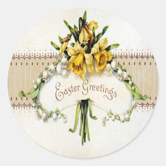 Vintage Easter Classic Round Sticker (Front)