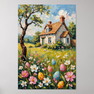 Vintage Easter Country Cottage Art Poster