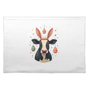 Vintage Easter Cow Bunny Ears Cute Farm Animal Egg Cloth Placemat