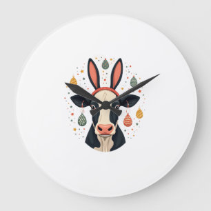 Vintage Easter Cow Bunny Ears Cute Farm Animal Egg Large Clock