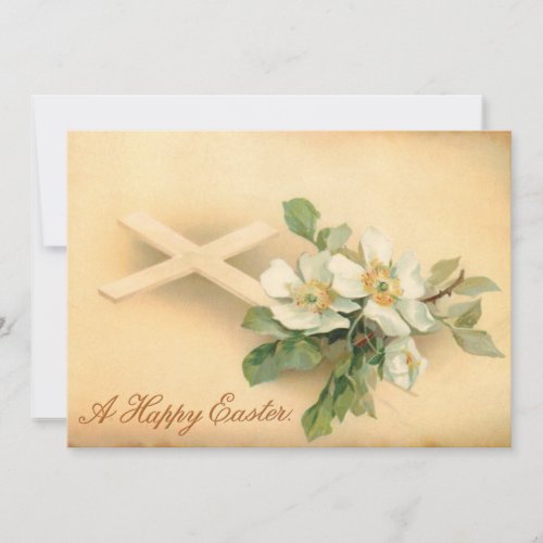 Vintage Easter Cross and Dog Roses Holiday Card