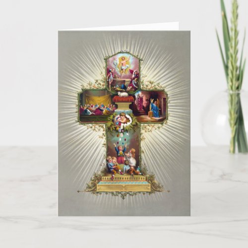 Vintage Easter Cross Religious Gold Holiday Card