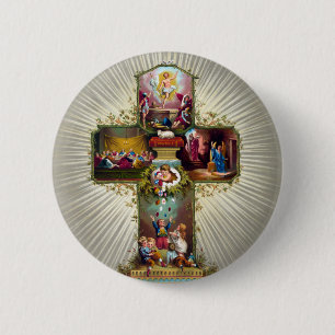 Vintage Easter Cross Religious Holiday Gold Button