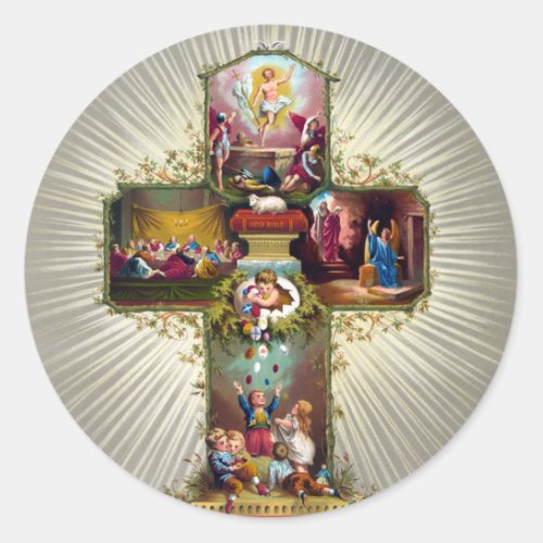 Vintage Easter Cross Religious Holiday Gold Classic Round Sticker