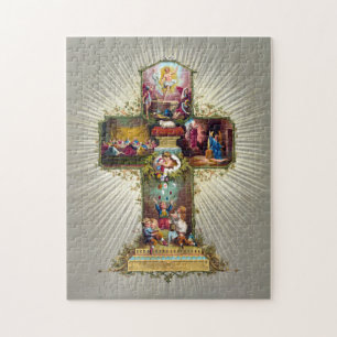 Vintage Easter Cross Religious Holiday Gold Jigsaw Puzzle