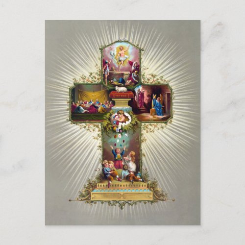 Vintage Easter Cross Religious Holiday Gold Postcard