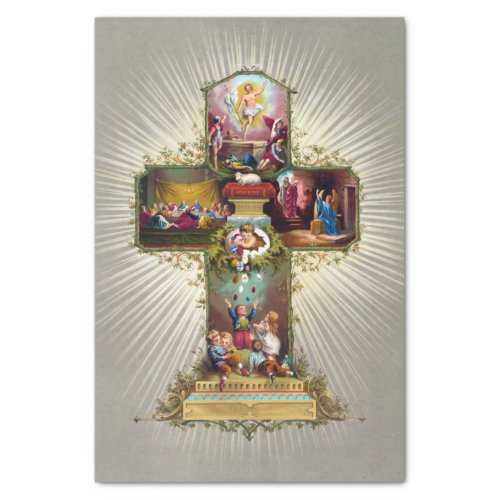 Vintage Easter Cross Religious Holiday Gold Tissue Paper