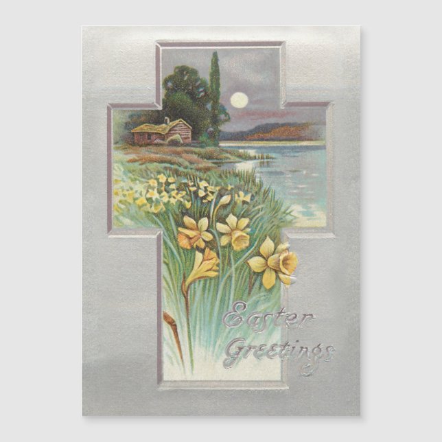 Vintage Easter Cross Rustic Landscape w/Daffodils (Front)