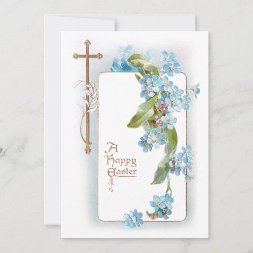 Vintage Easter Cross wBlue Forget_me_Nots Holiday Card