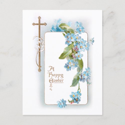 Vintage Easter Cross wBlue Forget_me_Nots Holiday Postcard