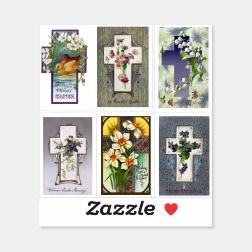 Vintage Easter Cross with Flowers Sticker