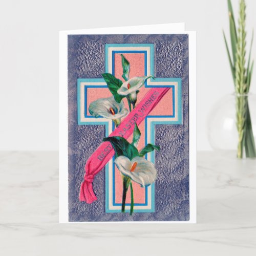 Vintage Easter Cross With Lilies Holiday Card