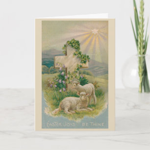 Vintage Easter - Crucifix and Lambs, Holiday Card