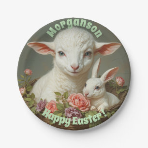 Vintage Easter Custom Personalize Lamb & Bunny Paper Plates