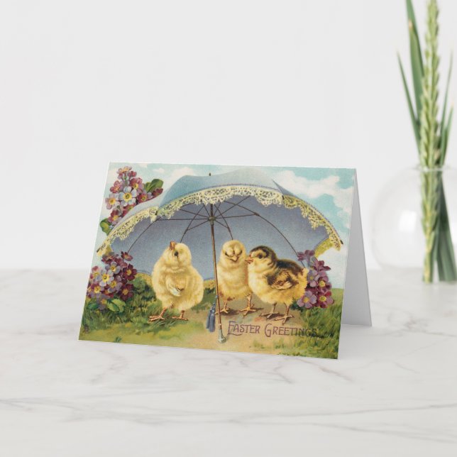 Vintage Easter Cute Chicks under a Parasol Card (Front)