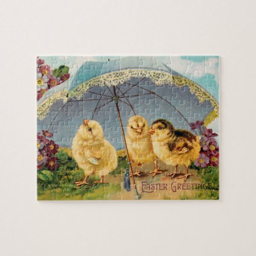 Vintage Easter Cute Chicks under a Parasol Jigsaw Puzzle