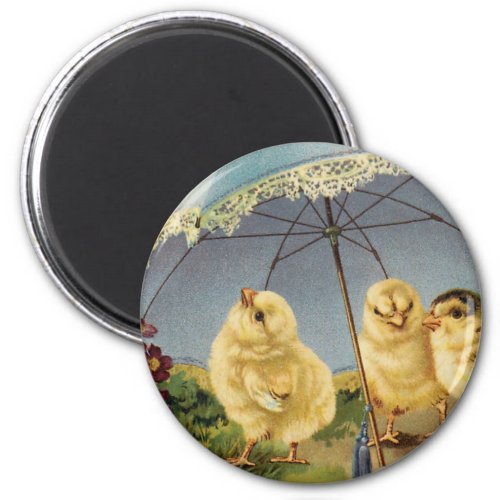 Vintage Easter Cute Chicks under a Parasol Magnet