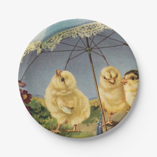 Vintage Easter Cute Chicks under a Parasol Paper Plates