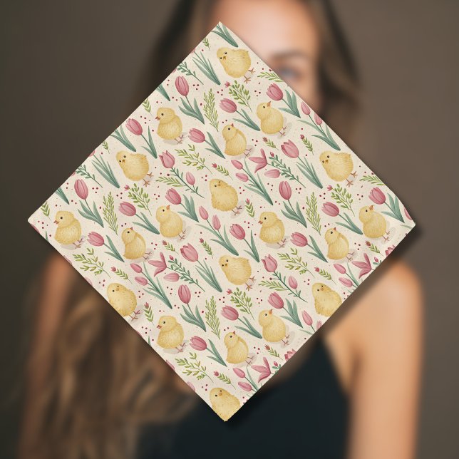 Vintage Easter Cute Yellow Chicks Red Tulips Bandana (Creator Uploaded)
