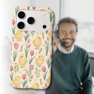 Vintage Easter Cute Yellow Chicks Red Tulips iPhone 17 Pro Case
