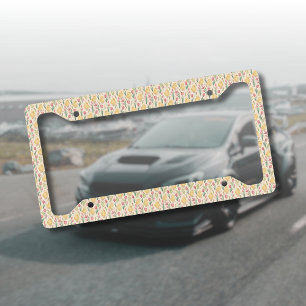 Vintage Easter Cute Yellow Chicks Red Tulips License Plate Frame