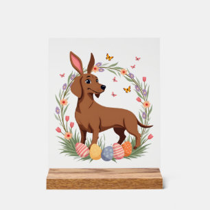 Vintage Easter Dachshund Bunny Dog with Floral Egg Acrylic Sign