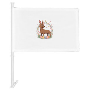 Vintage Easter Dachshund Bunny Dog with Floral Egg Car Flag