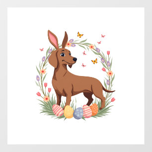 Vintage Easter Dachshund Bunny Dog with Floral Egg Floor Decals