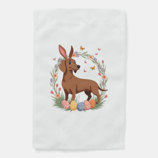 Vintage Easter Dachshund Bunny Dog with Floral Egg Garden Flag