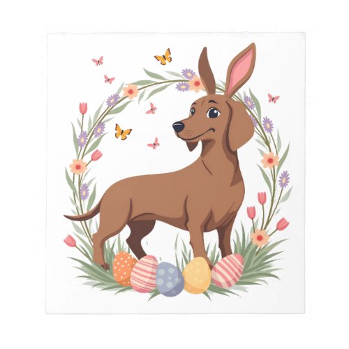 Vintage Easter Dachshund Bunny Dog with Floral Egg Notepad