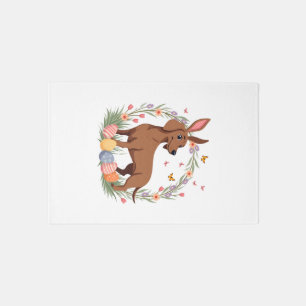 Vintage Easter Dachshund Bunny Dog with Floral Egg Rug