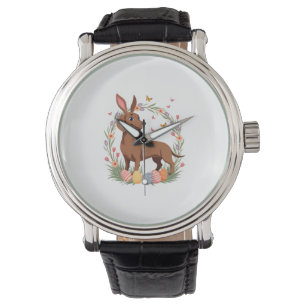 Vintage Easter Dachshund Bunny Dog with Floral Egg Watch