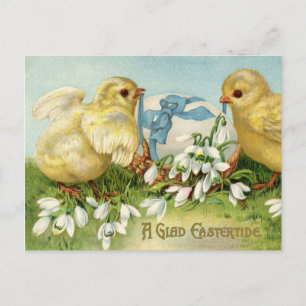 Vintage Easter Egg and Two Chicks With Blue Bow Postcard