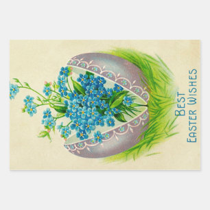 Vintage Easter Egg Best Easter Wishes Greeting Wrapping Paper Sheets