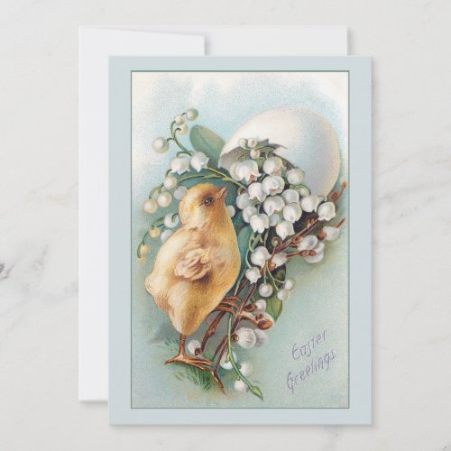 Vintage Easter Egg Chick and Lily of the Valley Holiday Card