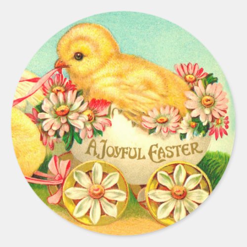 Vintage Easter Egg Chick Carriage Floral Flowers Classic Round Sticker