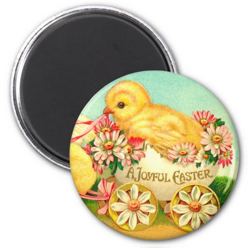Vintage Easter Egg Chick Carriage Floral Flowers Magnet