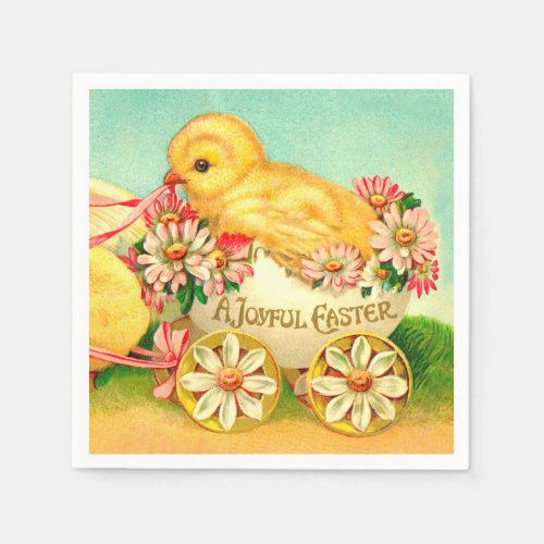 Vintage Easter Egg Chick Carriage Floral Flowers Napkins